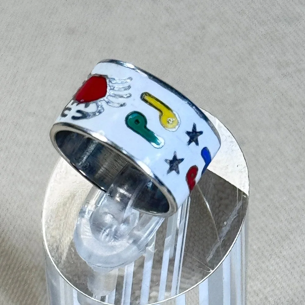 Sterling Silver 925 Enamel Crab Tribal Folk Art Design Ring Thailand Size 4.25